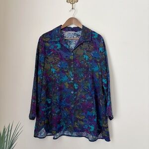 Habitat Textured Floral Button Front Shirt Large